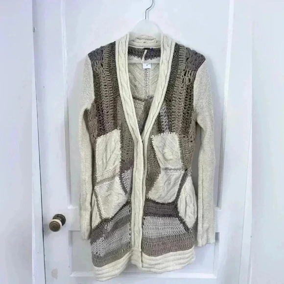 Free People Patchwork Knit Mohair Wool Cardigan Sweater $248 Size M - Picture 1 of 4